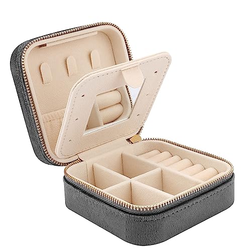DesignSter Travel Jewelry Box - Velvet Mini Jewelry Organizer, Small Jewelry Case for Girls Women, Jewelry Storage Box for Rings Earrings Necklace (Square, Cool Gray) - color: Cool Gray, size: Square