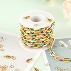 UMAOKANG 2 Yard Gold Plated Chain for Jewelry Making Stainless Steel Chains Bulk Colorful Enamel Paperclip Chain Roll with Jump Rings and Lobster Clasps - color: Light Colorful