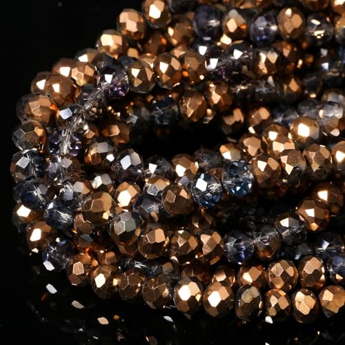 5 Strands 8mm Transparent KC Gold Half Plated Faceted Rondelle Beads, Songxi Glass Beads for Keychain Making Necklace Earring Jewelry Making for Gemstone DIY Craft Supplies - color: KC Gold, size: 8mm(5 Strands)