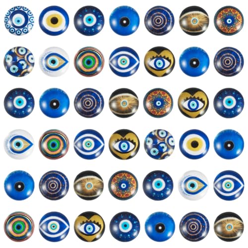 100Pcs/Set Flat Round Transparent Glass Cabochons with Pattern Eye Flatback Glass Dome Flatback Cab Beads for Photo Cameo Jewelry Making Necklace Ring DIY Crafts 12x4mm Evil Eye - color: 100Pcs-12x4mm-Evil Eye