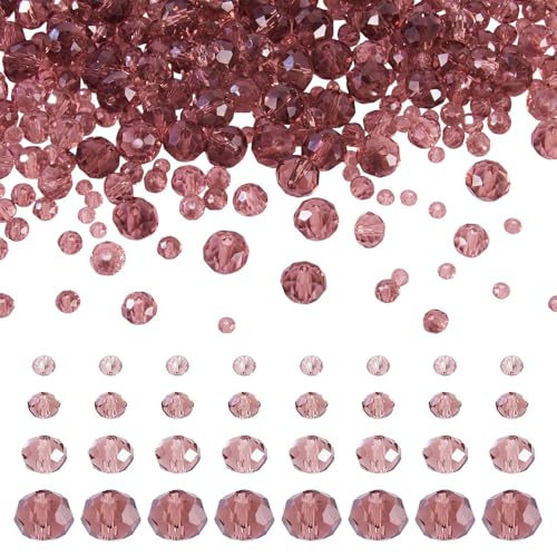 4 Strands Faceted Glass Beads Crystal 3/4/6/8mm Rondelle Transparent Glass Loose Spacer Beads for DIY Bracelet Necklace Wristband Keychain Jewelry Craft Making, Pale Violet Red - color: 3/4/6/8mm-Pale Violet Red