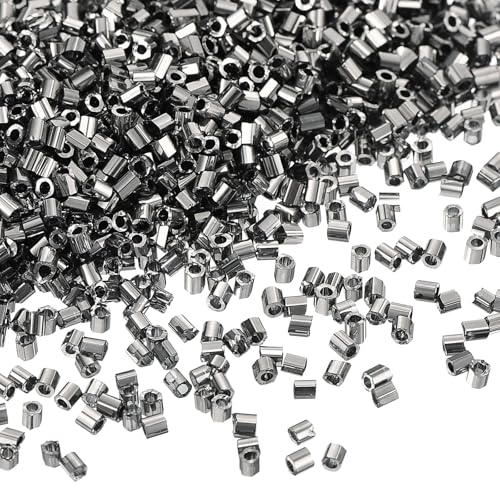 uxcell 1400Pcs Glass Bugle Beads, 1.5x1.5mm Tube Mini Loose Glass Seed Spacer Bead for DIY Earrings Necklaces Bracelets Jewelry Making (Electroplating Gray) - color: Electroplating Gray, size: 1.5x1.5mm