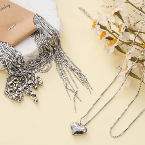 Crisjanggo 10 Pcs Adjustable Silver Necklace Chains Bulk Stainless Steel Chain for Jewelry Making with Lobster Clasps for Women - color: Silver Box