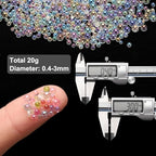 Iridescent Glass Tiny Bubble Beads, 0.4-3mm 20g No Hole Micro Mini Round Clear Water Droplets Beads - Applications: for Resin Filler, Nail Art, Dollhouse Bath Tub, 2-Pieces - color: Iridescent Clear, size: φ0.4-3mm
