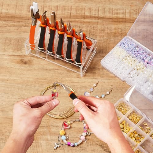 6PCS Jewelry Pliers Set with Acrylic Pallet, Needle Nose Pliers, Wire Cutters, Nylon Jaw Pliers etc. Jewelry Making Kit Tools for DIY Jewelry Repair, Wire Wrapping, Beading and Earring Crafts