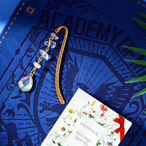 Vintage Metal Bookmark Pendant with Opal Drop Shell&White Quartz Crystal Stones Bead Chain–Elegant Opal Bookmarks for Women,Men,Book Lovers,Teachers and Girls(Gold) - style: Gold