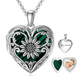 SOULMEET Personalized Silver Locket Necklace That Holds Pictures Photo Keep Someone Near to You, Memorial Custom Lockets Necklaces Letters Engraving for His Her - color: N3-Malachite sunflower-Black, style: Locket+Custom Photo+Engraved