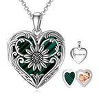 SOULMEET Personalized Silver Locket Necklace That Holds Pictures Photo Keep Someone Near to You, Memorial Custom Lockets Necklaces Letters Engraving for His Her - color: N3-Malachite sunflower-Black, style: Locket+Custom Photo+Engraved