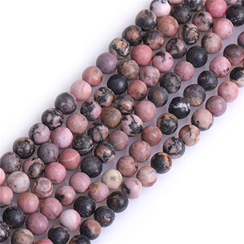 GEM-Inside 4mm Natural Stone Black Rhodonite Frosted Matte Unpolished Round Beads for Jewelry Making Strand 15 inch - color: Black Rhodonite, size: 4mm