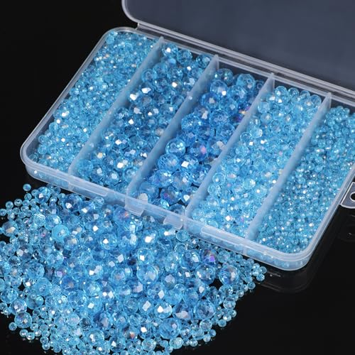 Song Xi 1250PCS 5 Different Lake Blue Crystal Beads for Jewelry Making, Rondelle Glass Beads for Bracelets Necklace, Earring and Making Supplies, Arts and Crafts, AB Color (3/4/6/8/10mm) - color: AB Lake Blue