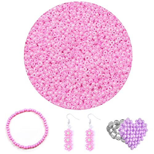 5100 Pcs Size 8/0 Glass Seed Beads, 3 mm Light Pink Small Mini Spacer Loose Pony Beads for Jewelry Making and DIY Crafts - color: Light Pink, size: Medium