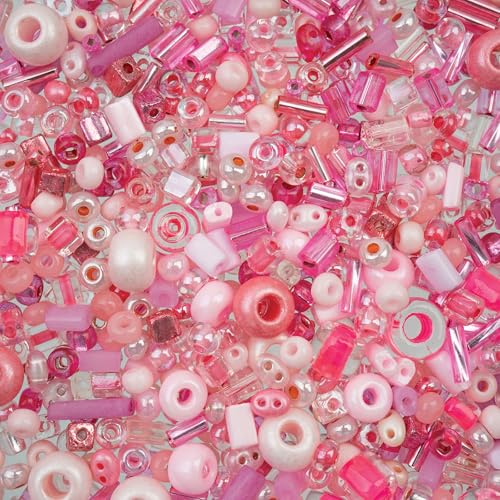 50g John Bead Bead Bar Assorted Pink Mix Czech Glass Seed Beads for DIY Crafts Jewelry Friendship Bracelet Necklace Earrings Phonecharm Making - color: Pink Assorted Mix