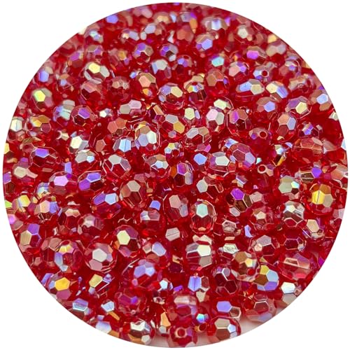 200 Pcs 10MM AB Color Crystal Acrylic Beads Round Faceted Crystal Plastic Bead Spacer Beads for Jewelry Making, Bracelets Necklaces Earrings Wind Chimes Suncatchers(407 - Dark Red AB) - color: 407 - Dark Red AB, size: 10MM