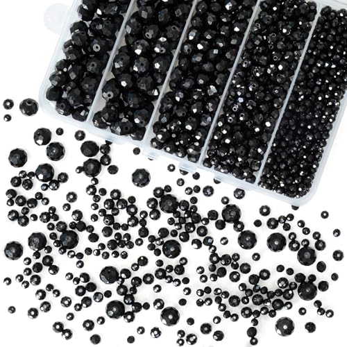 800Pcs 4/6/8/10mm Round Crystal Glass Beads for DIY Jewelry, Ideal for Bracelets, Necklaces, Pendants, and Handmade Craft Projects(Black) - color: Black, size: 4/6/8/10mm 800pcs