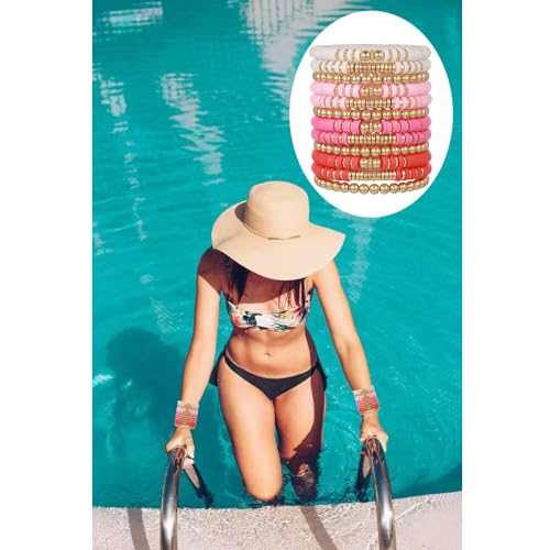 12pcs Friendship Bracelets Beaded Bracelets Heishi Bracelet Cute Bracelets Stack Vinyl Clay Disc Bead Surfer Stretch Summer Beach Bracelets For Women Preppy Bracelets - color: B-color 4