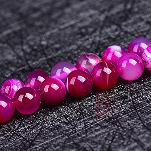 37Pcs Natural Crystal Beads Stone 10mm Fushia Stripe Onyx Agates Gemstone Round Loose Energy Healing Beads for Bracelet Necklace Earrings Jewelry Making - color: Fushia, size: 10MM