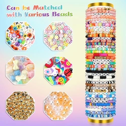 Clay Beads for Bracelets Making Flat Round Polymer Beads for DIY Jewelry Making（200Pcs，Red）