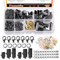 Tanstic 430Pcs Black Ribbon Ends Fastener Clasps Kit, Bookmark Pinch Crimp Ends with Open Jump Rings, Lobster Claw Clasps, Chain Extenders and Pendant Charms for DIY Crafts - color: Black Ribbon Ends