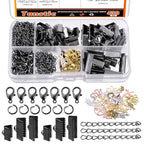 Tanstic 430Pcs Black Ribbon Ends Fastener Clasps Kit, Bookmark Pinch Crimp Ends with Open Jump Rings, Lobster Claw Clasps, Chain Extenders and Pendant Charms for DIY Crafts - color: Black Ribbon Ends