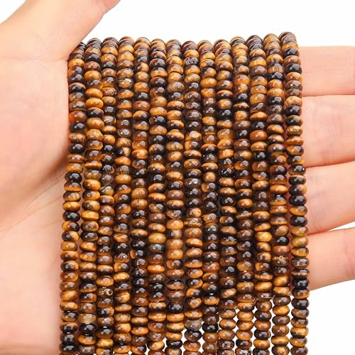 BONNY BOXX 1 Strand (150PCs) Natural 2 * 4mm Classic Tiger Eye Rondelle Beads, Natural Abacus Disk Stone Beads Loose Spacer Gemstone for DIY Bracelet Necklace Jewelry Making - color: Classic Tiger Eye, size: 2*4MM