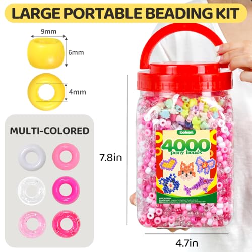 IOOLEEM Pink Solid & Glitter Bulk Pony Beads - 4000pc Kit for Friendship Bracelets & Jewelry Making, Easy Storage - color: Pink & Glitter