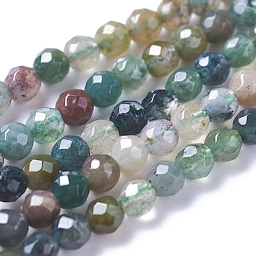 Fashewelry 136pcs 3mm Natural Indian Agate Beads Small Faceted Round Crystal Beads for Bracelet Necklace Earrings DIY Jewelry Making - color: 3mm-Indian Agate
