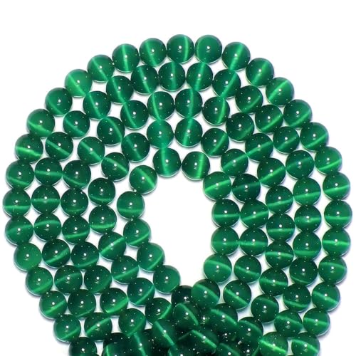 100pcs Grass Green Cat Eye Beads 8mm Round Semi Precious Stone Hole Size 1mm DIY Charm Spacer Beading Smooth Gemstone Loose Beads for Jewelry Making Bracelets Necklaces Earrings Crafting - color: Grass Green