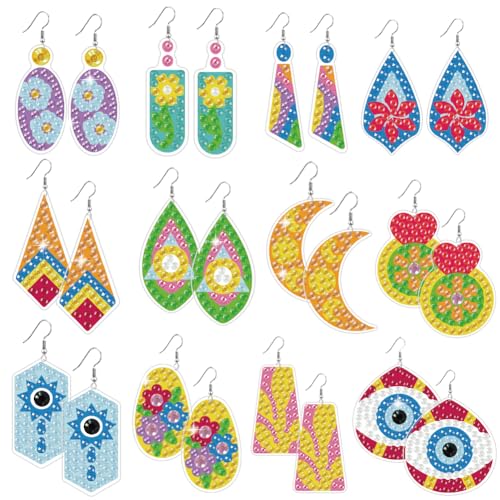 BEUNITONE 12 Pairs Long Style Diamond Art Earring Making Kits for Adults, DIY Drop Dangle Earring Making Supplies Kit, Fun Duck Art Earrings Ornament for Women Birthdays Holiday Handmade Gift - style: Long Earrings