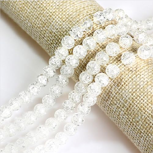 200pcs Crackle Glass Beads, 8mm Crystal Glass Beads for Jewelry Making, Round Spacer Beads, Crafts Crystal Beads Bulk Loose Beads for DIY Craft Earring Necklace Bracelet Jewelry White - color: White, size: 8mm
