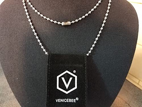 VENICEBEE® Long Stainless Steel Ball Chain Medical Grade 316L Surgical Metal Dog-Tag ID Military Necklace 30" INCHES 3MM Wide Resizable Chain 30 inch + Pouch - HYPOALLERGENIC LEAD-FREE METAL