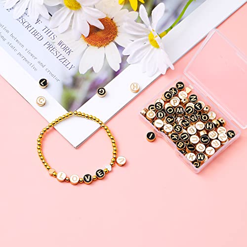 Sureio 114 Pcs Alloy Alphabet Letter Beads 8 mm Flat Round with Letter A-Z Plated Metal Initial Loose Spacer Beads for DIY Bracelet Necklace Earring Jewelry Craft Making(Black, Gold) - color: Black, Gold