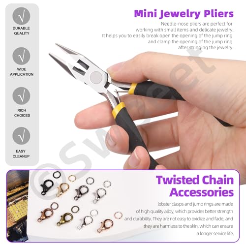 Swpeet 102Pcs Gold 3mm by 10 Yard Length Jewelry Making Chains Kit with Jump Rings, Lobster Clasps and Jewelry Plier, Necklace Chains Flat Cable Link Chain Bulk Ideal for DIY Craft Jewel Making - color: Gold