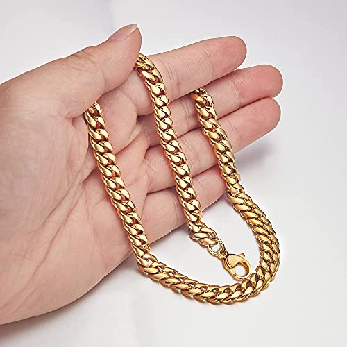 Monily Stainless Steel Mens Cuban Link Chain Silver 18K Gold Chain for Men Hip Hop Mens Jewelry - color: c. 8mm width-gold-plated, size: 36 Inches