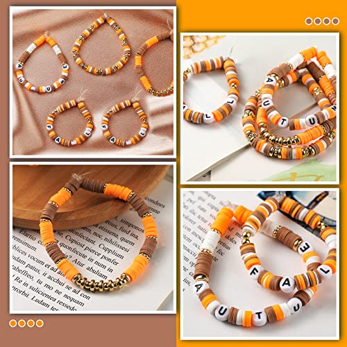 Ferraycle 5700 Pcs Fall Halloween Clay Beads Set Christmas Clay Beads Holiday DIY Jewelry Making Kits for Bracelet Necklace Earring(Brown, Orange, White) - color: Brown, Orange, White