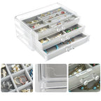 Weiai Acrylic Jewelry Box 3 Drawers, Velvet Jewellery Organizer, Earring Rings Necklaces Bracelets Display Case Gift for Women, Girls - color: Gray