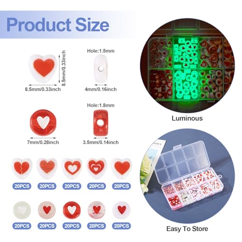Beadthoven 200pcs Valentine's Day Heart Acrylic Beads - 7mm Flat Round Disc Red Heart Shaped Beads Spacers Bulk for Jewelry Making - color: Red
