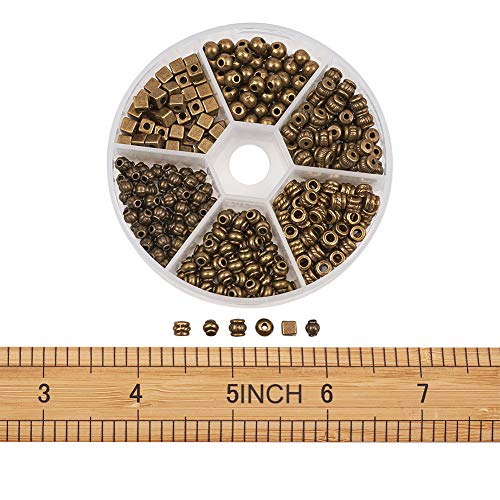 Beadthoven 360pcs 6 Style Antique Bronze Mixed Style Spacer Beads Tibetan Alloy Tube Round Barrel Column Metal Spacers for Jewelry Necklace Bracelet Making - color: Antique Bronze-Barrel-6styles