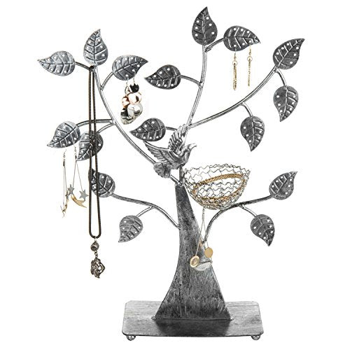 MyGift Silver Metal Jewelry Tree with Bird Nest - Holds up to 48 pair Earrings - color: Silver
