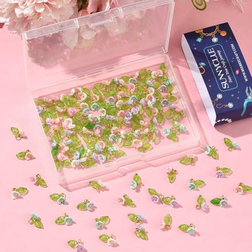SUNNYCLUE 1 Box 120Pcs 6 Colors Acrylic Flower Charms Bell Flower Charms Resin Orchid Trumpet with Imitated Pearl Lily of The Valley Dangle Pendants for DIY Crafts Necklace Earring Jewelry Making - style: Flowe 3