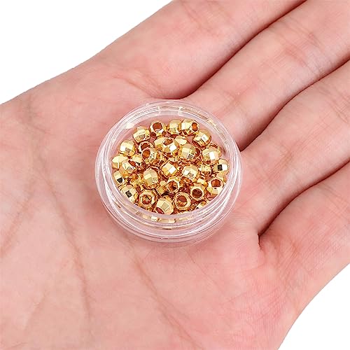 BEADIA 14K Gold Plated Laser Round Spacer Beads 4x4mm 50pcs for Jewelry Making Findings Non Tarnish - color: 14K Gold, size: 4mm Laser