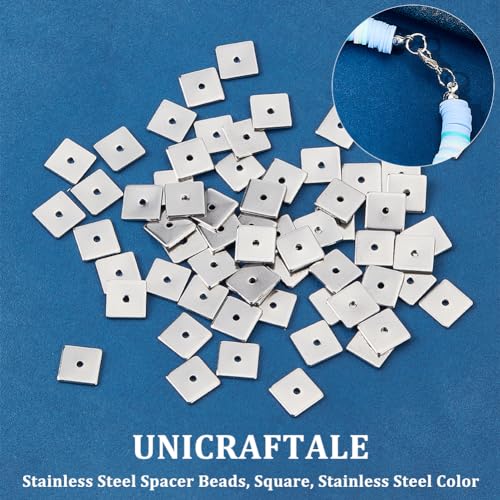 UNICRAFTALE 200pcs 8mm Square Spacer Beads Stainless Steel Loose Beads Metal Small Hole Spacer Beads Smooth Surface Beads Finding for DIY Bracelet Necklace Jewelry Making Craft, Hole 0.5mm - color: Square, size: 8mm