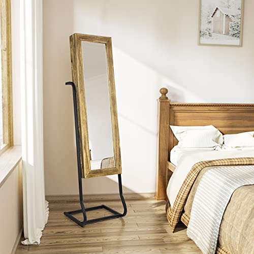SRIWATANA Jewelry Armoire Cabinet, Solid Wood Standing Jewelry Organizer with Full Length Mirror (Carbonized Black) - color: Country Carbonized Black