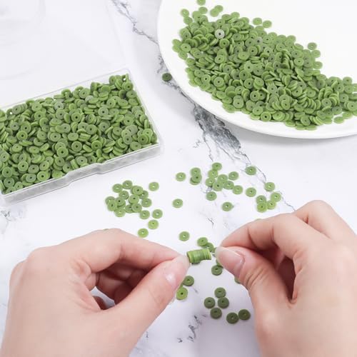 Polymer Clay Beads, 6mm Heishi Bead for Jewelry Bracelets Necklace Making 1000PCS - color: Military green
