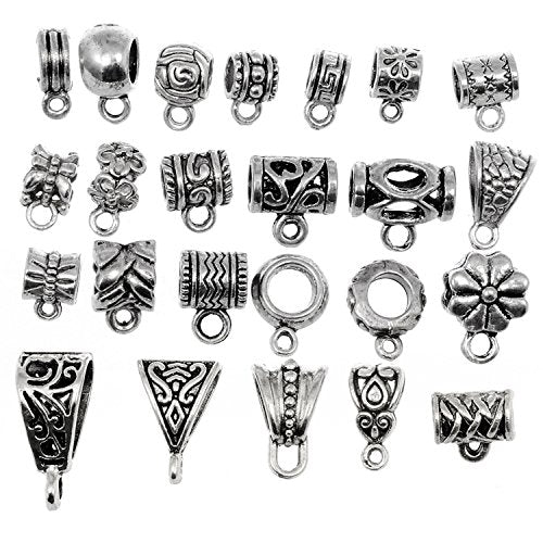 RUBYCA 96Pcs Mix Tibetan Silver Color Connectors Bails Beads fit European Charm Bracelet Pendant - color: Tibetan Silver