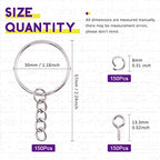 Swpeet 360Pcs 6/5" 30mm Sliver Key Chain Rings Kit, Including 120Pcs Keychain Rings with Chain and 120Pcs Jump Ring with 120Pcs Screw Eye Pins Bulk for Jewelry Findings Making (Sliver) - color: Sliver, size: 30mm