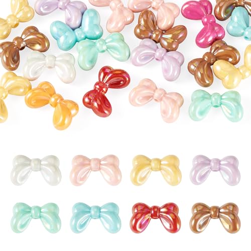 FASHEWELRY 20Pcs Large Acrylic Bow Beads Mixed Color Bowknot Spacer Beads Opaque Big Bows Focal Bead for Pens Keychains Bracelet Necklace Earring Jewelry Making, 16x27x10mm - color: Opaque Mixed Color