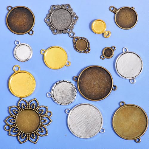 stino Metal Charms for Jewelry Making 100gram, Bulk Tibetan Silver & Gold Plated Trinkets for Earring Necklace Jewelry Making and Findings - color: Bezel Round Silver & Gold