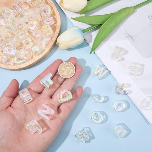 52Pcs A to Z Large Acrylic Letter Beads Rainbow Alphabet Bead with Large Hole Iridescent Opaque Clear AB Initial Alphabet Shaped Loose Spacer for Jewelry Making Keychains Charm Phone Chains - style: Style 4
