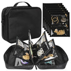Travel Jewelry Organizer Case,Jewelry Bags Jewelry Storage Book Binder with Clear Zipper Velvet Pouch for Traveling,Earrings, Rings, Necklace, Bracelet - color: Black