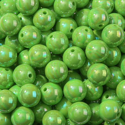 16mm Acrylic Bead 100pcs AB Apple Green Color Acrylic Bead Chunk Bubblegum Beads for DIY Crafting Necklace Bracelet Jewelry Making Keychain (Apple Green) - color: apple green